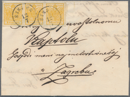 Österreich: 1854, 1 Kr Gelb, Maschinenpapier, Waagerechter 3er-Streifen, Allseits Voll- Bis Breitran - Usati