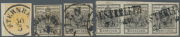 Österreich: 1850, Sechs Werte HP Dabei 1 Kr. Gelb Und 2 X 2 Kr. Schwarz Jeweils Eine Marke Mit Wasse - Gebruikt