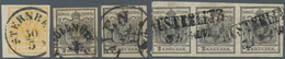 Österreich: 1850, Sechs Werte HP Dabei 1 Kr. Gelb Und 2 X 2 Kr. Schwarz Jeweils Eine Marke Mit Wasse - Used Stamps