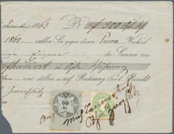 Österreich: 1863, 3 Kreuzer Grün Und Steuermarke 60 Kr Schwarz/grau, Beide Marken Handschriftlich En - Gebruikt