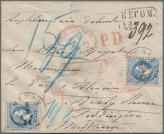 Österreich: 1871, 3 Kr. Grün Und Zwei Werte 10 Kr. Blau Vs. Und Rs. Auf R-Brief Von "MERAN 8.2.71" N - Gebruikt