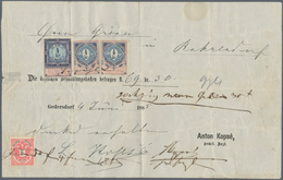 Österreich: 1885, 5 Kr Lilarot/schwarz 'Doppeladler', Zusammen 2 X 1/2 Kr U. 4 Kr Steuermarke Mit Ja - Oblitérés