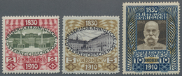 Österreich: 1910, Jubiläumsausgabe, 2 Kr.-10Kr., Die Drei Höchstwerte Ungebraucht Mit Originalgummi. - Gebruikt