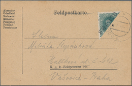 Österreich: 1919, 20 H Schwarzblaugrün Mit Senkrechter Bzw. Diagonaler HALBIERUNG Je Auf Karte - Gebruikt