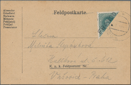 Österreich: 1919, 20 H Schwarzblaugrün Mit Senkrechter Bzw. Diagonaler HALBIERUNG Je Auf Karte - Used Stamps