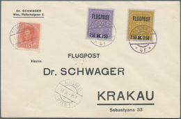 Österreich: 1918, 1.50 Bis 4 Kr Flugpost-Aufdruckmarken MiF Auf Zwei Briefen Von Wien Nach Krakau - Gebruikt