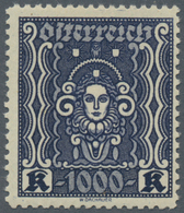 Österreich: 1922, Freimarke "Frauenkopf", 1000 Kr. Schwarzblauviolett, Gez. 11½, Postfrisch, "echt U - Gebraucht