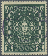 Österreich: 1922, Freimarken Frauenkopf 2000 Kr Schwarzgrün, Ideal Zentrisch Gestempelt, "echt Und E - Gebruikt