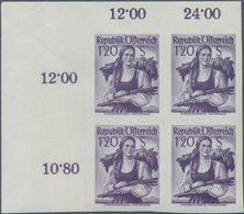 Österreich: 1949, Freimarken Trachten, 1.20 Sch. Grauviolett Im Ungezähnten Eckrand-4er-Block Links - Used Stamps