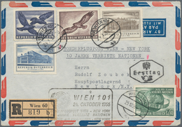 Österreich: 1955 (24.10.), Flugpost Vögel 5 S. Und 60 Gr. Sowie Drei Weitere Marken Auf R-Flugpostbr - Gebruikt