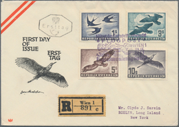 Österreich: 1953, Flugpost: Vögel, Komplette Luxus-Serie Sauber Gestempelt Auf R-FDC Nach New York ( - Used Stamps