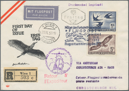 Österreich: 1953 (29.9.), Flugpost Vögel 1 S. Und 5 S. Auf R-Erstflugbrief Mit Sonderstempel Von Wie - Gebraucht