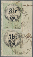 Österreich - Stempelmarken: 1854, 2 X 3 Kreuzer C.M. Grün/schwarz Stempelmarke, Je Postalisch Entwer - Steuermarken