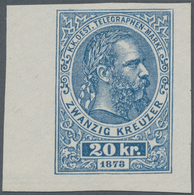 Österreich - Telegrafenmarken: 1873, Kaiser Franz Joseph 20 Kr, UNGEZÄHNTER Probedruck Auf Dünnem Pa - Telegraphenmarken