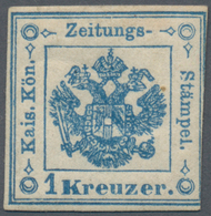 Österreich - Zeitungsstempelmarken: 1858, 1 Kr. Blau, Grober Druck, Provisorische Type I, Dreiseitig - Zeitungsmarken