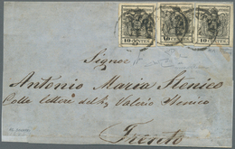 Österreich - Lombardei Und Venetien: 1857, 3 X 10 C Schwarz, Maschinenpapier, Alle Marken Vollrandig - Lombardo-Vénétie