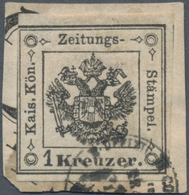 Österreich - Lombardei Und Venetien - Zeitungsstempelmarken: 1858, 1 Kreuzer Schwarz Auf Kleinem Bri - Lombardo-Veneto