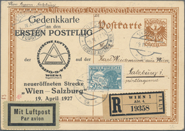 Österreich - Flugpost: 1927 (19.4.), Bildpostkarte 10 Gr. (Beethoven) Mit Zusatzfrankatur 50 Gr. Pil - Andere & Zonder Classificatie