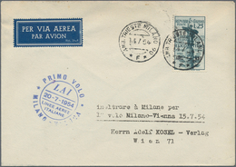 Österreich - Flugpost: 1954 (14.7.), Erstflugbrief Von Triest über Mailand Mit Blauem Cachet 'Primo - Sonstige & Ohne Zuordnung