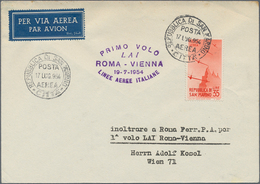 Österreich - Flugpost: 1954 (17.7.), Erstflugbrief Von San Marino über Rom Mit Violettem Cachet 'Pri - Andere & Zonder Classificatie