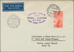 Österreich - Flugpost: 1954 (17.7.), Erstflugbrief Von San Marino über Rom Mit Violettem Cachet 'Pri - Other & Unclassified