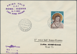 Österreich - Flugpost: 1954 (17.7.), Erstflugbrief Vom Vatikan über Rom Mit Violettem Cachet 'Primo - Other & Unclassified