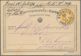 Österreich - Ganzsachen: 1874, Karte 5 Kr. Gelb, Der Fehldruck, Gebraucht Ab "BUDWEIS 13/7 74" Nach - Andere & Zonder Classificatie