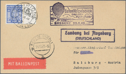 Österreich - Besonderheiten: 1949, BALLONPOST - Zuleitung CAMPIONE: Postkarte Als Zuleitung Von Camp - Altri & Non Classificati