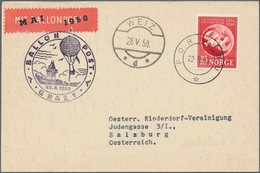 Österreich - Besonderheiten: 1950, BALLONPOST - Zuleitung NORWEGEN: Postkarte Als Zuleitung Aus Forn - Autres & Non Classés