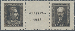 Polen: 1928, Warsaw Stamp Exhibition Stamps From Miniature Sheet With Printed Label Between, Mint Ne - Sonstige & Ohne Zuordnung