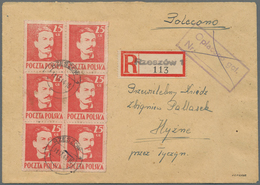 Polen: 1944, Wodzowie 25gr. Red, Block Of Six, Correct 1.50zł. Rate On Registered Cover From "RZESZO - Autres & Non Classés