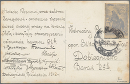 Polen - Lagerpost: Woldenberg: 1942, Internal Camp Mail 10 F, Grey Blue Paper On Picture Card Adress - Autres & Non Classés