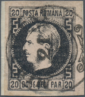 Rumänien: 1866, Carol 20 Par. Black On Rose Mit "dot In Greek Border", Huge Margins, On A Small Piec - Usati