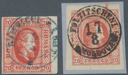 Rumänien: 1865, Cuza 20 Par. Red Marginal Type I With Rare Postmark RAMNICUL-SARAT 5/3 In Blue (sign - Gebraucht