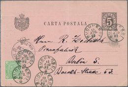Rumänien - Ganzsachen: 1890, 5 B Black Postal Stationery Postcard With Additional Franking 5 B Green - Entiers Postaux