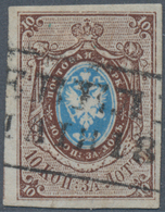 Russland: 1858, Postage Stamp 10 K Brown/blue, Luxury Piece Broadly Cut On All Sides, Left With Part - Used Stamps