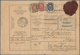 Russland: 1908, 4 K Red, 20 K Red/blue And 70 K Orange/brown On Parcel Card From Nikolajew To JAFFA - Gebraucht