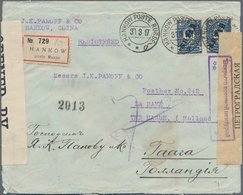 Russische Post In China: 1910, 10 K. Blue Horiz. Pair Tied "HANKOW POSTE RUSSE 31 3 17" To Registere - China