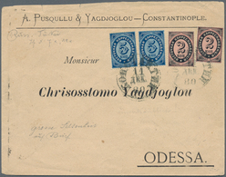 Russische Post In Der Levante - Staatspost: 1880, 5 K Blue And 2 K Black/rose Each Two Stamps On Cov - Levante