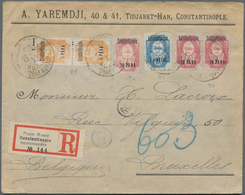 Russische Post In Der Levante - Staatspost: 1909, 5 Para Orange Pair, 20 Para Karmin And 1 Pia. On R - Levante