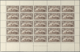 San Marino: 1931, Airmail Stamp ‚Monte Titano‘ 7.70l. Brown Complete Folded Sheet With 25 Stamps And - Other & Unclassified