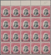 San Marino: 1948, Melcchiorre Delfico 15c. Carmine/black Surcharged ‚L.100‘ Block Of 20 (horiz. Cent - Altri & Non Classificati