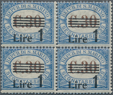 San Marino - Portomarken: 1936, Postage Due 30c. Blue/brown Surch. ‚Lire 1‘ Block Of Four, Mint Neve - Timbres-taxe