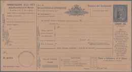 San Marino - Ganzsachen: 1890: Six Packet Card, 0,25 - 2,70 L, Mint. - Entiers Postaux