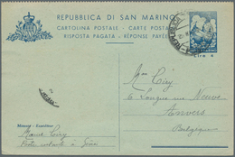 San Marino - Ganzsachen: 1948/1962, Zwei Ganzsachenkarten 4 Lire Blau/Antwortkarte Und 25 Lire Rot M - Entiers Postaux