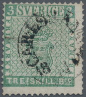 Schweden: 1855 TRE SKILL. Bco. Blue-green, Perf 14, Used And Cancelled By CARLSHAMN C.d.s., With Sli - Gebraucht