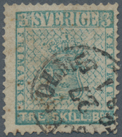 Schweden: 1855 TRE SKILL Bco. Light Bluish Green, Used And Cancelled By Small "STOCKHOLM/27/1/1857" - Gebraucht