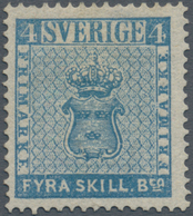 Schweden: 1855/1868 First Reprint Of 4 Skill B:co Blue (June 1868), Unused Without Gum, With A Parti - Oblitérés