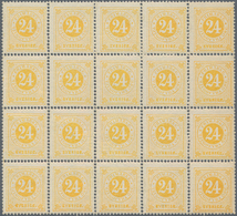 Schweden: 1878, Circle Type 24öre Yellow Perf. 13 Block Of 20, MNH But Some Slight Toning Neverthele - Gebraucht