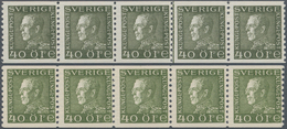 Schweden: 1934, King Gustaf V. 40öre On White Paper In Two Horizontal Strips Of Five In Different Sh - Gebraucht